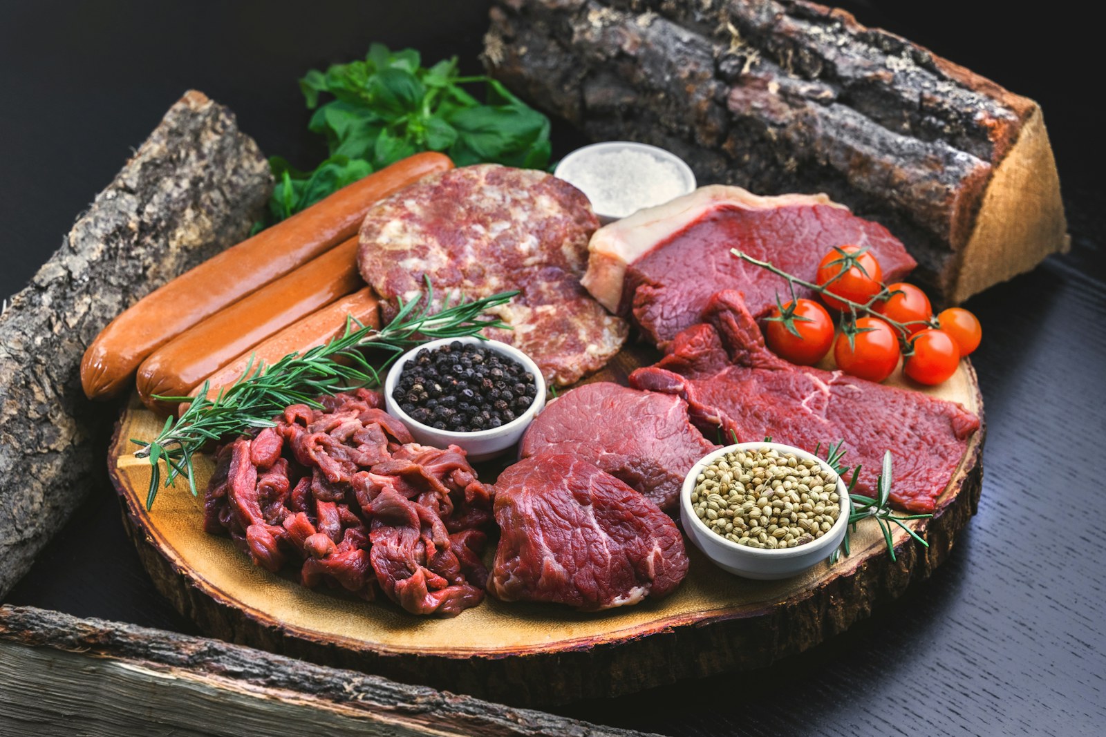 Fresh ingredients arranged in a meal-kit box